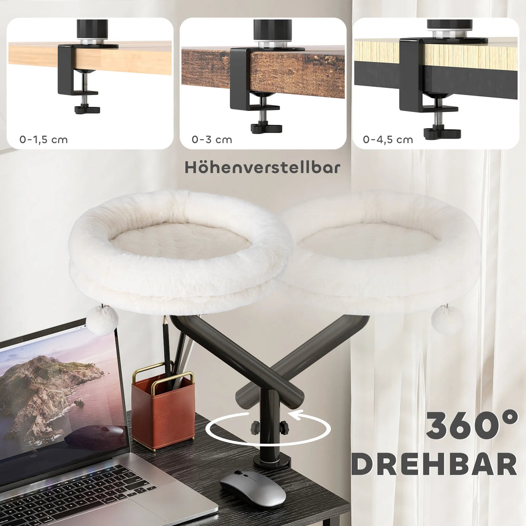 Katės lova prie stalo su 360° pasukimu, reguliuojamu aukščiu, kreminė balta