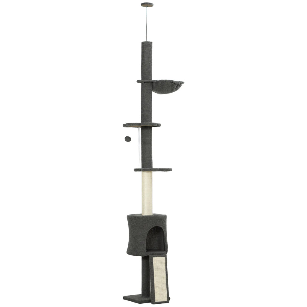 Katės medis su nameliu ir hamaku, 220-240 cm, tamsiai pilkas