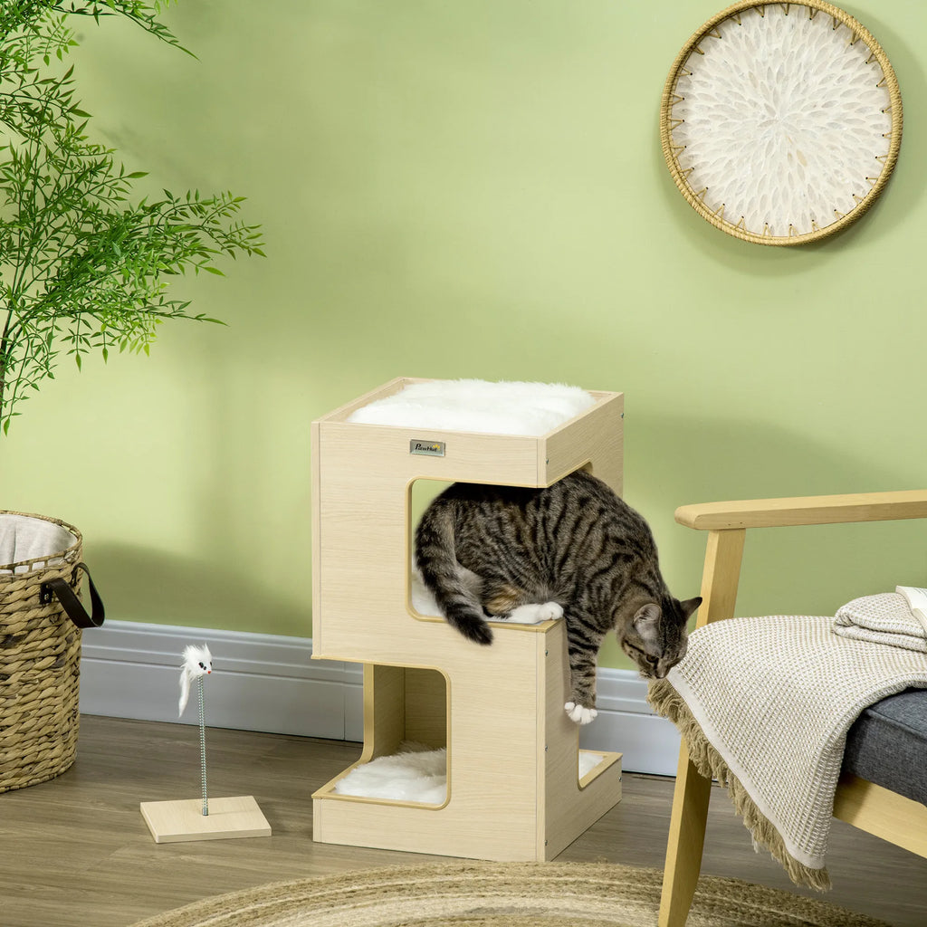 Katės namelis Petkit, 3 aukštų, 34 x 34 x 60 cm, natūrali ir pilka