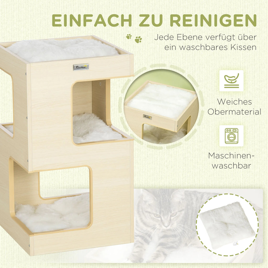 Katės namelis Petkit, 3 aukštų, 34 x 34 x 60 cm, natūrali ir pilka