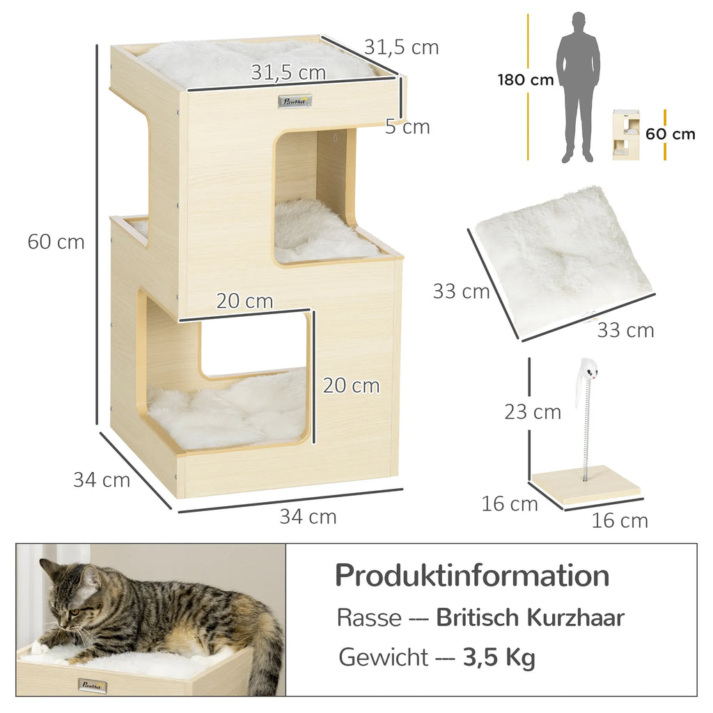 Katės namelis Petkit, 3 aukštų, 34 x 34 x 60 cm, natūrali ir pilka