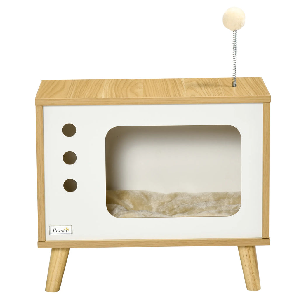 Katės namelis televizoriaus dizaino 50 x 28 x 43 cm, ąžuolo spalvos