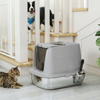 Katės tualetas su dangčiu, nerūdijančio plieno, šviesiai pilkas