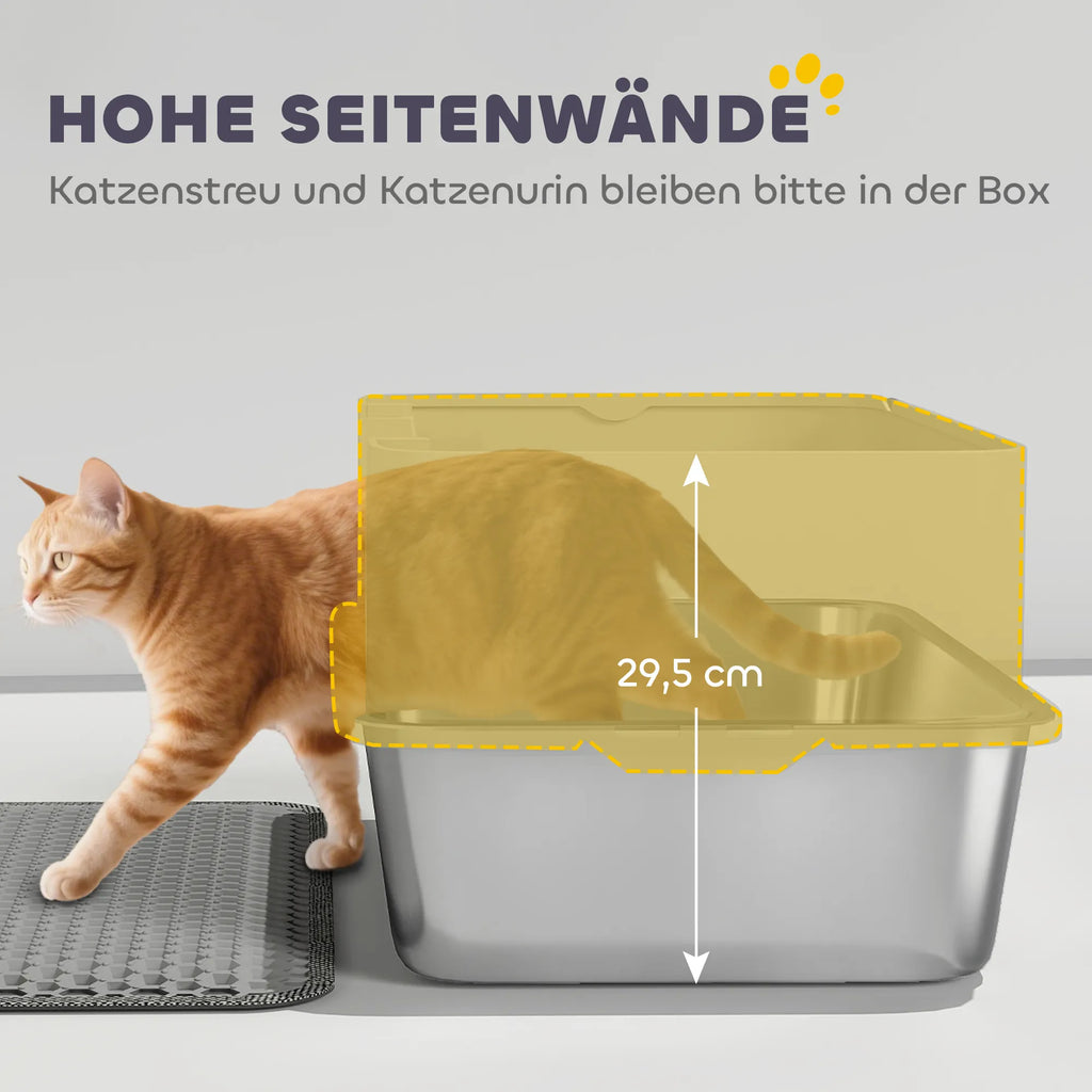 Katės tualetas su nerūdijančio plieno pagrindu ir kraiko kilimėliu, iki 7 kg, pilkas