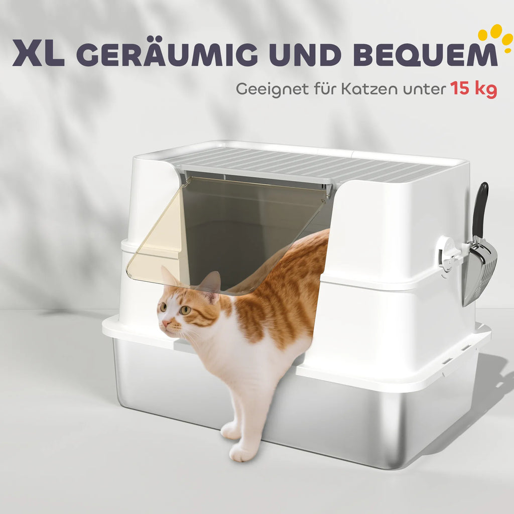 Katės tualetas, uždaras, XL dydžio, iki 15 kg, šviesiai pilkas