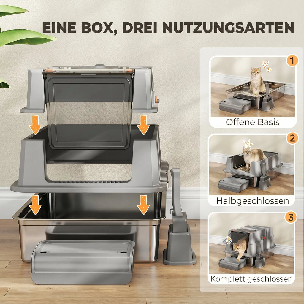 Katės tualetas XXL su uždengimu, 130 l, pilkas
