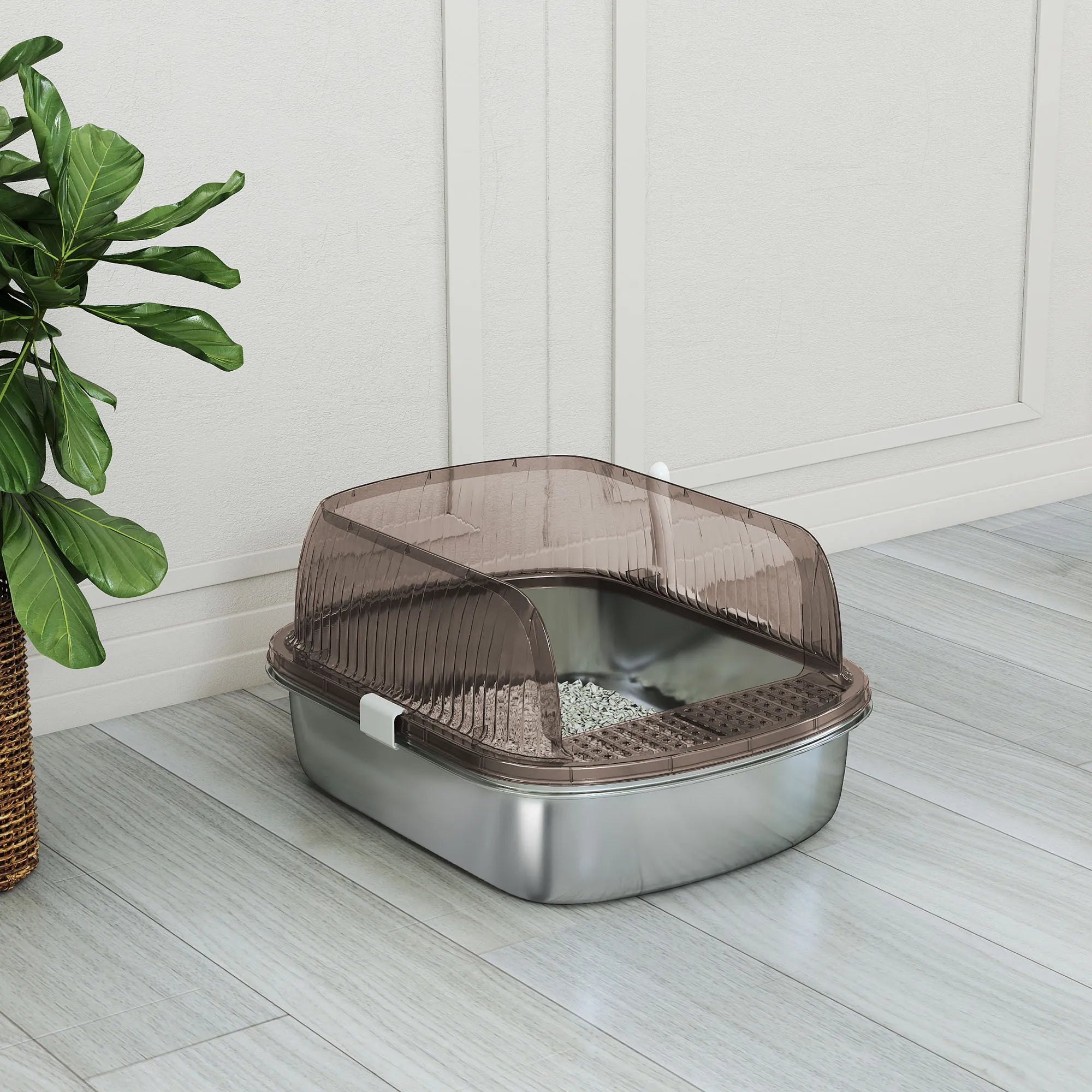Katinų tualetas uždaras su semtuvu, iki 15 kg, anglies pilka