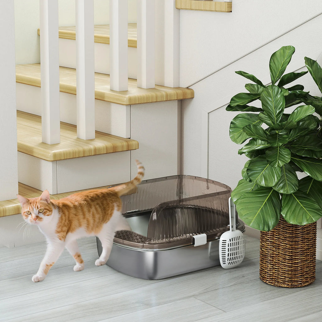 Katinų tualetas uždaras su semtuvu, iki 15 kg, anglies pilka
