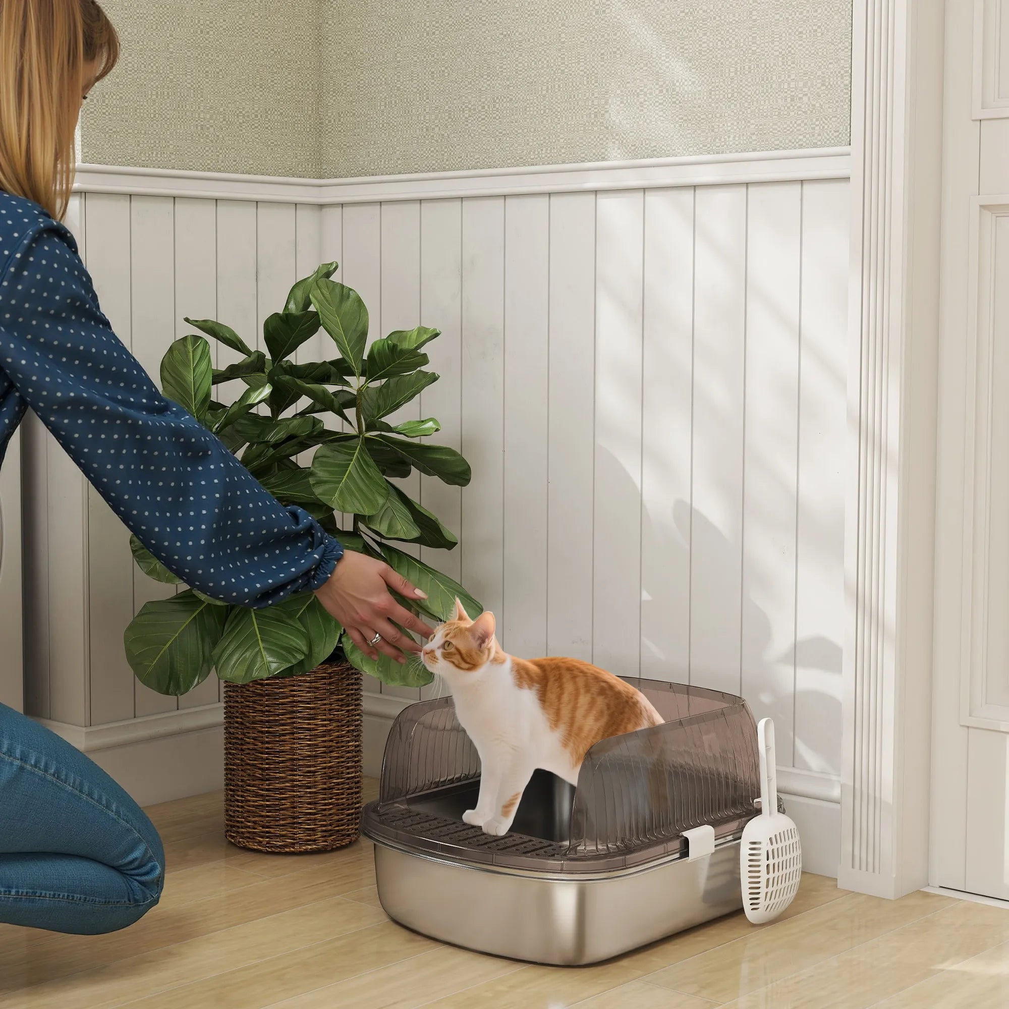Katinų tualetas uždaras su semtuvu, iki 15 kg, anglies pilka