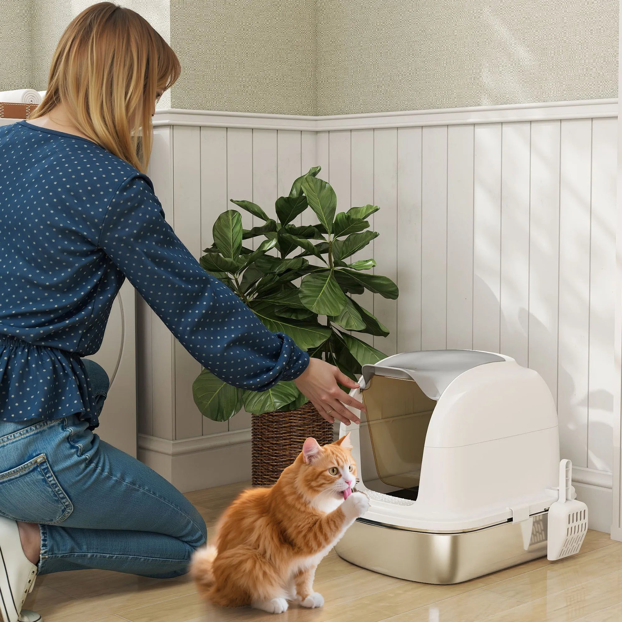 Katzenklo uždaras su nerūdijančio plieno vonia, baltas