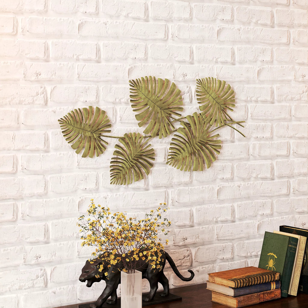 Sienų dekoracija metalinė, monstera lapų formos, 83 cm, auksinė