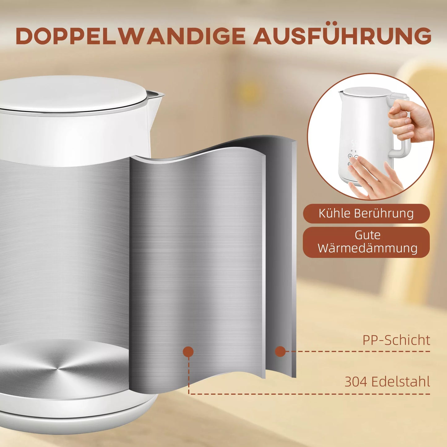 Virtuvės komplektas su virduliu ir skrudintuvu, 7 skrudinimo lygiai, greitas virimas, nerūdijantis plienas, plastikas, baltas