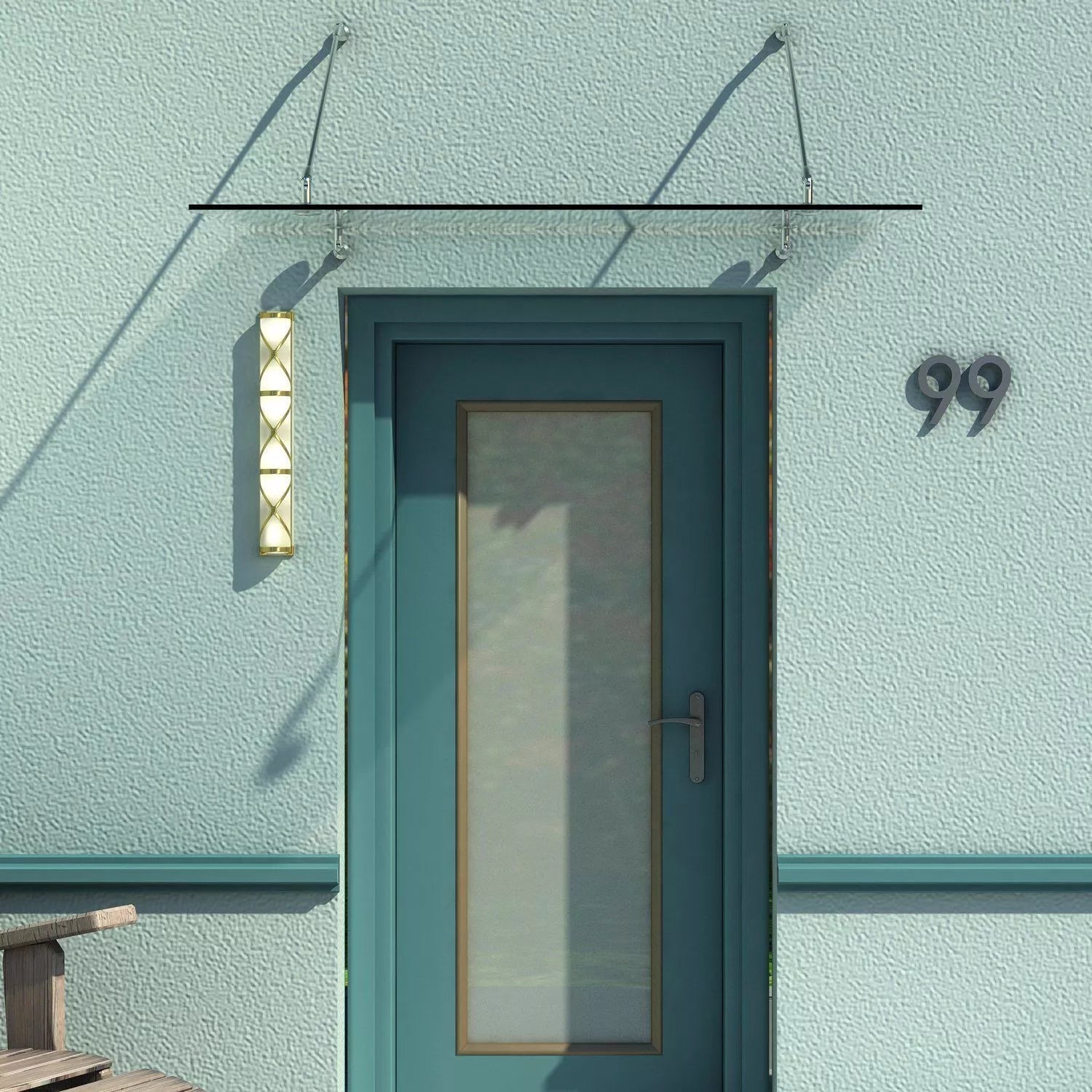 Stogelis Stiklinis stogelis Durų stogelis, grūdintas stiklas, 304 nerūdijantis plienas Skaidrus stiklas 150 x 90 cm