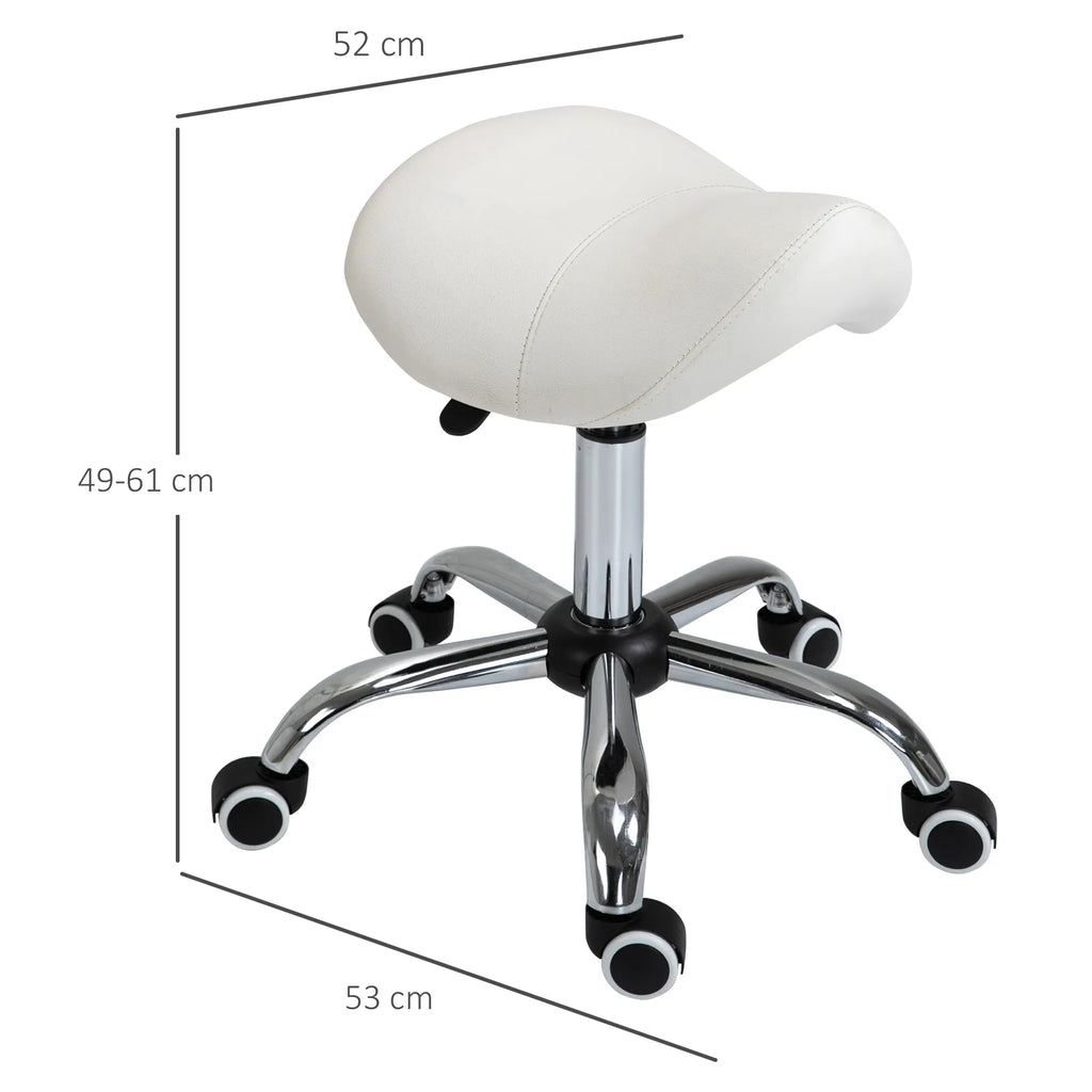 Kėdė balnas su ratukais, reguliuojamas aukštis 49–61 cm, balta