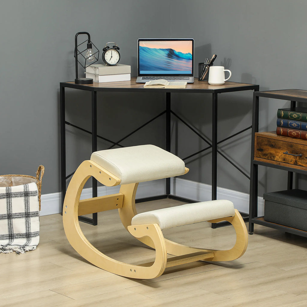 Kelio atramos kėdė ergonomiška su supimosi funkcija, kreminė balta