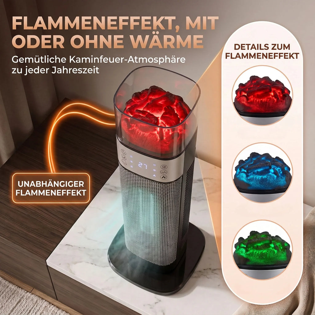 Keraminis šildytuvas su ventiliatoriumi, 2000 W, termostatu ir nuotolinio valdymo pultu, juodas