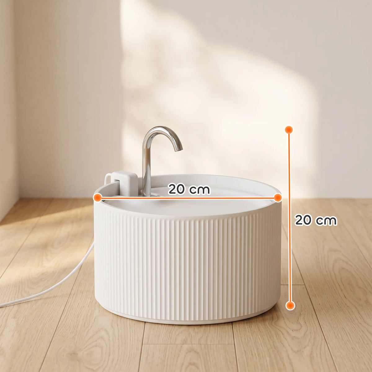 Fontano matmenų schema: 20 cm pločio ir 20 cm aukščio