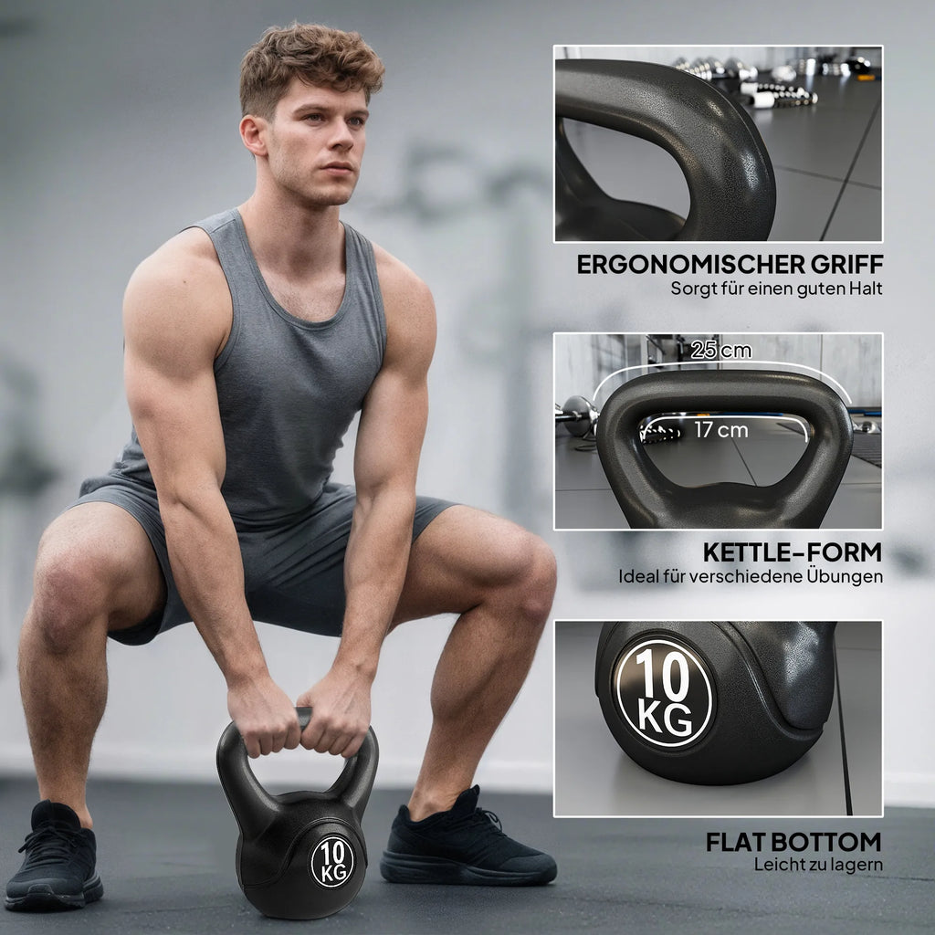 Keto hantelis 10 kg, juodas