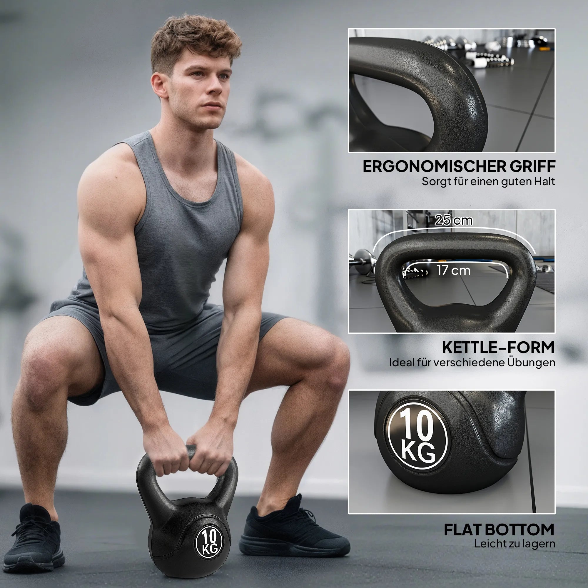Keto hantelis 10 kg, juodas