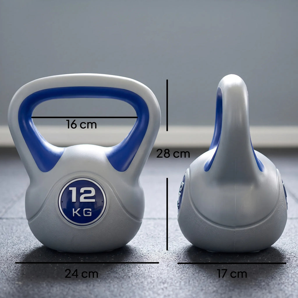 Kettlebell 12 kg su plačiu pagrindu, mėlyna