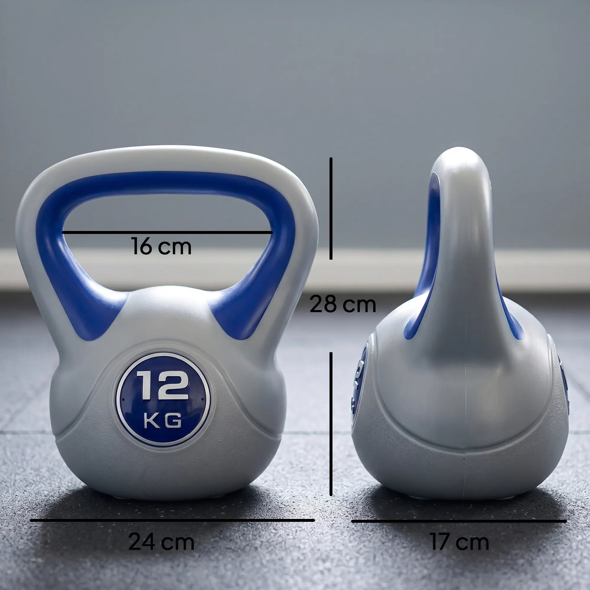 Kettlebell 12 kg su plačiu pagrindu, mėlyna