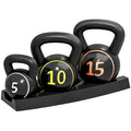 Kettlebell rinkinys, 3 rutuliniai hanteliai 2,2 kg/4,5 kg/6,8 kg, plastikinis dėklas, juodos spalvos