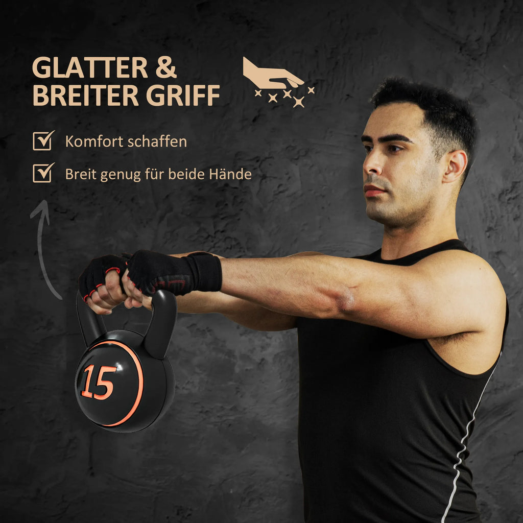 Kettlebell rinkinys, 3 rutuliniai hanteliai 2,2 kg/4,5 kg/6,8 kg, plastikinis dėklas, juodos spalvos