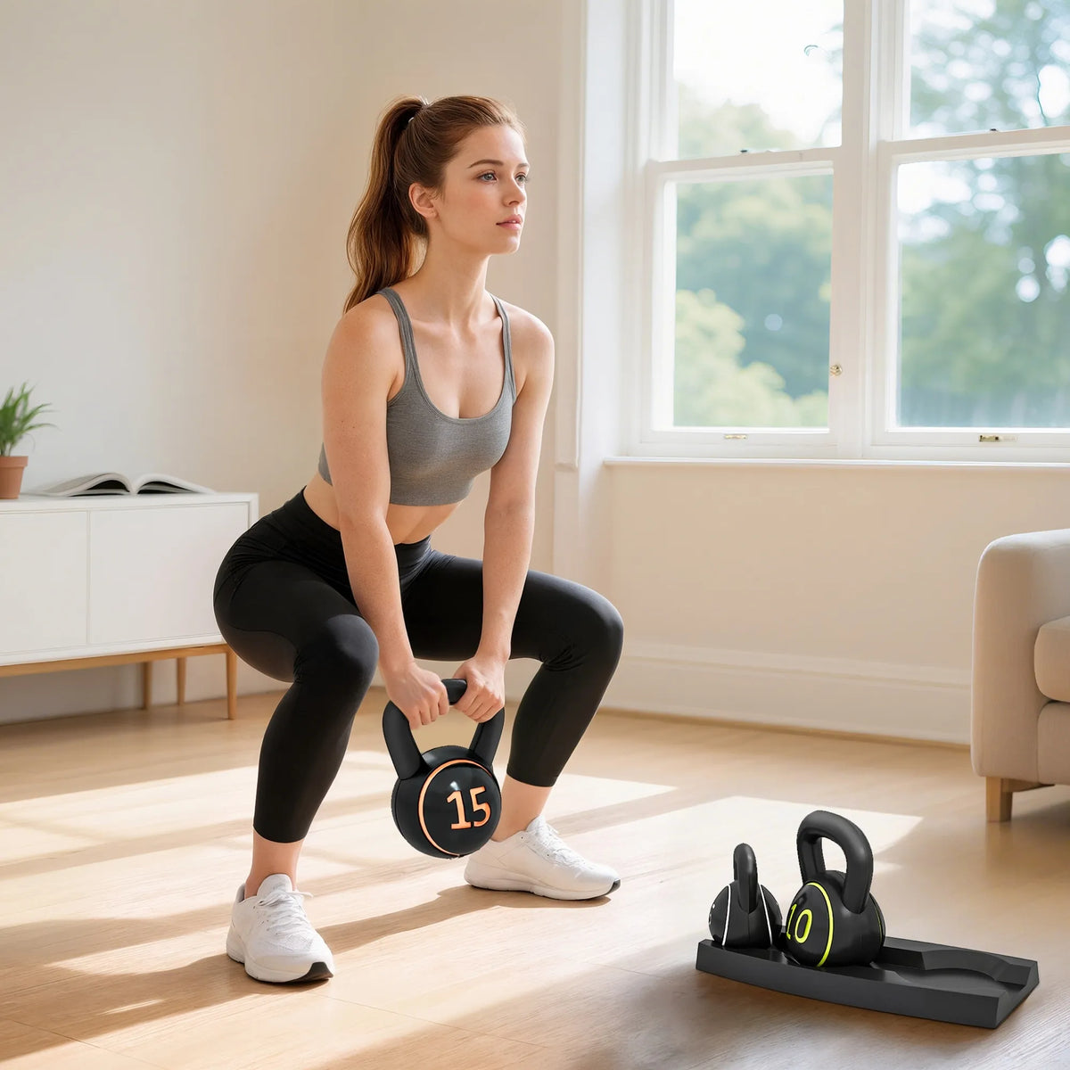 Kettlebell svarmenų rinkinys, 3 vnt. 2,2 kg/4,5 kg/6,8 kg, juodas
