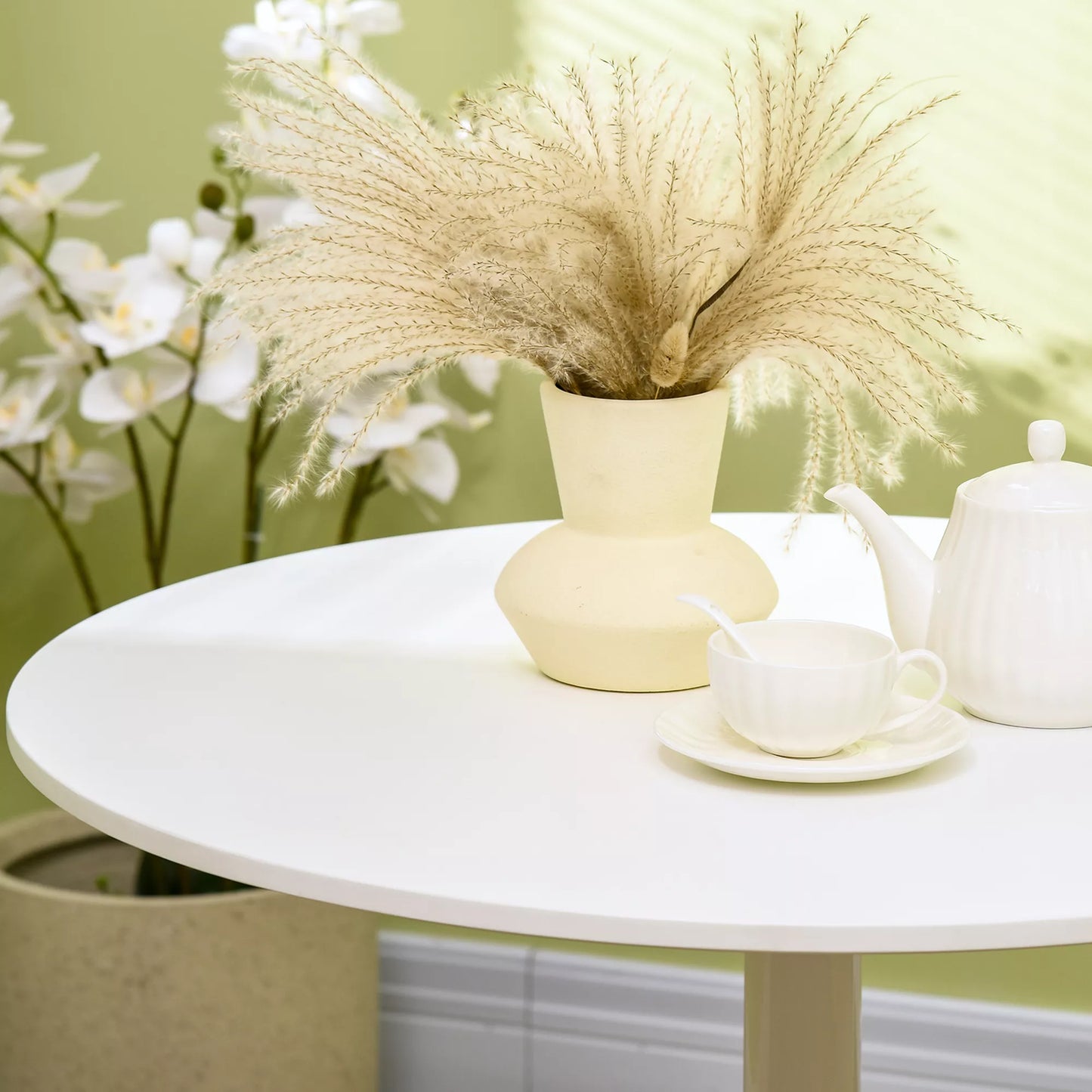 Valgomasis stalas 2 žmonėms, apvalus Ø80 cm stalviršis, MDF ir plienas, neslystantis, baltas, 75 cm aukštis