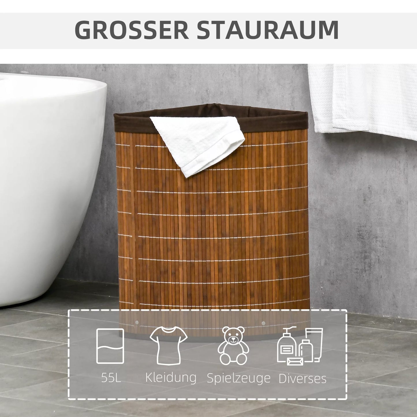 Skalbinių krepšys-surinkėjas, 55 l talpa, nuimamas dangtis, 38 cm x 38 cm x 57 cm, rudas