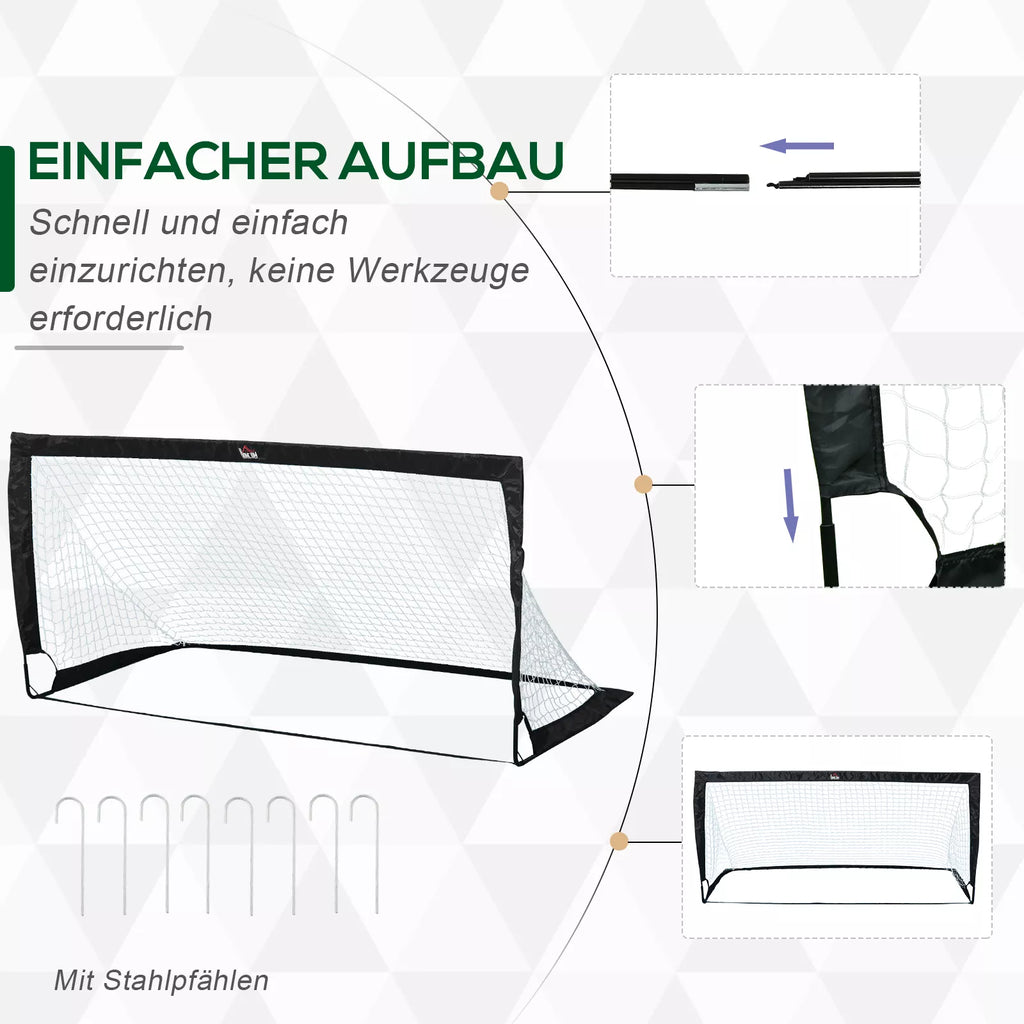 Futbolo vartai 183 x 90 x 90 cm su krepšiu, 2 vnt., juodi