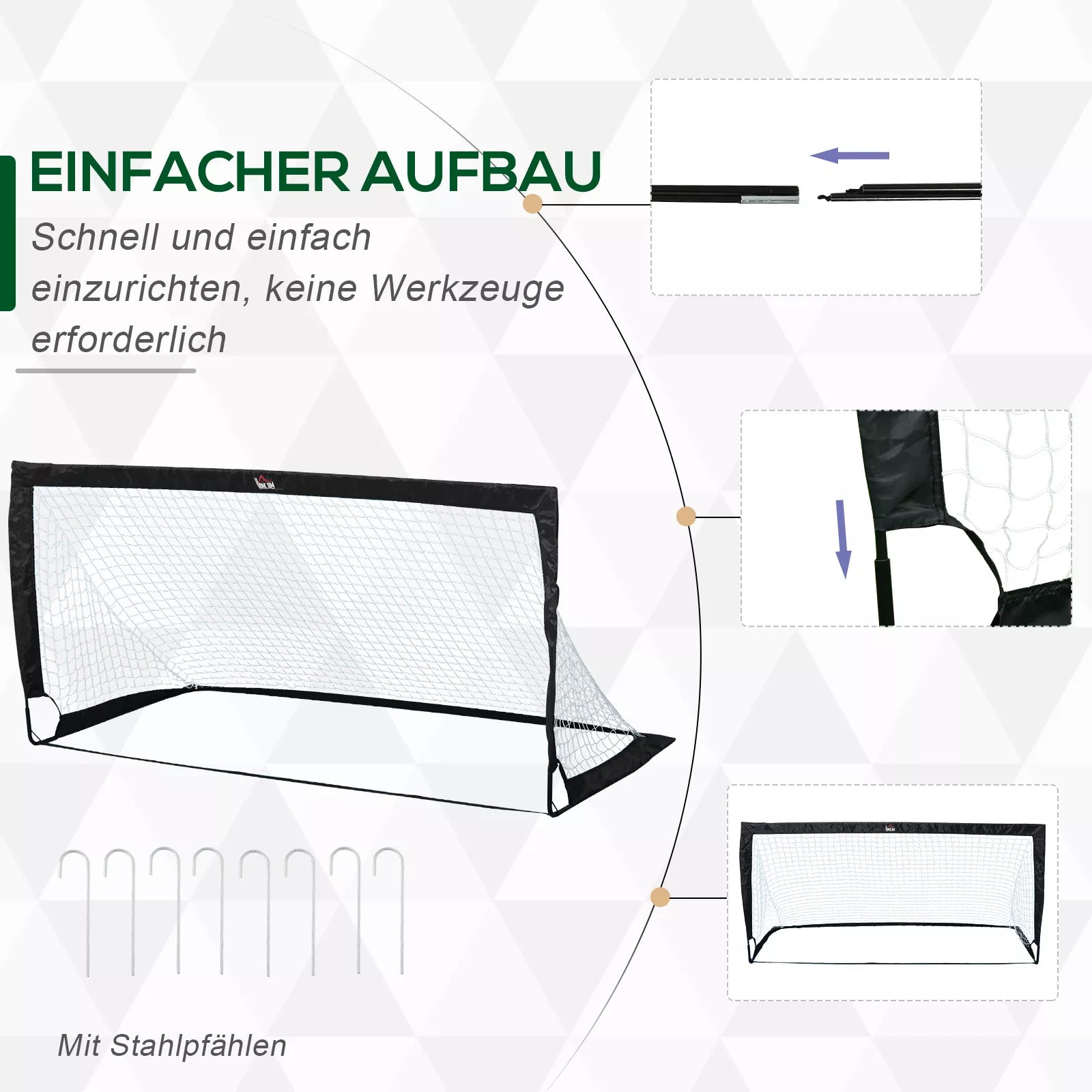 Futbolo vartai 183 x 90 x 90 cm su krepšiu, 2 vnt., juodi