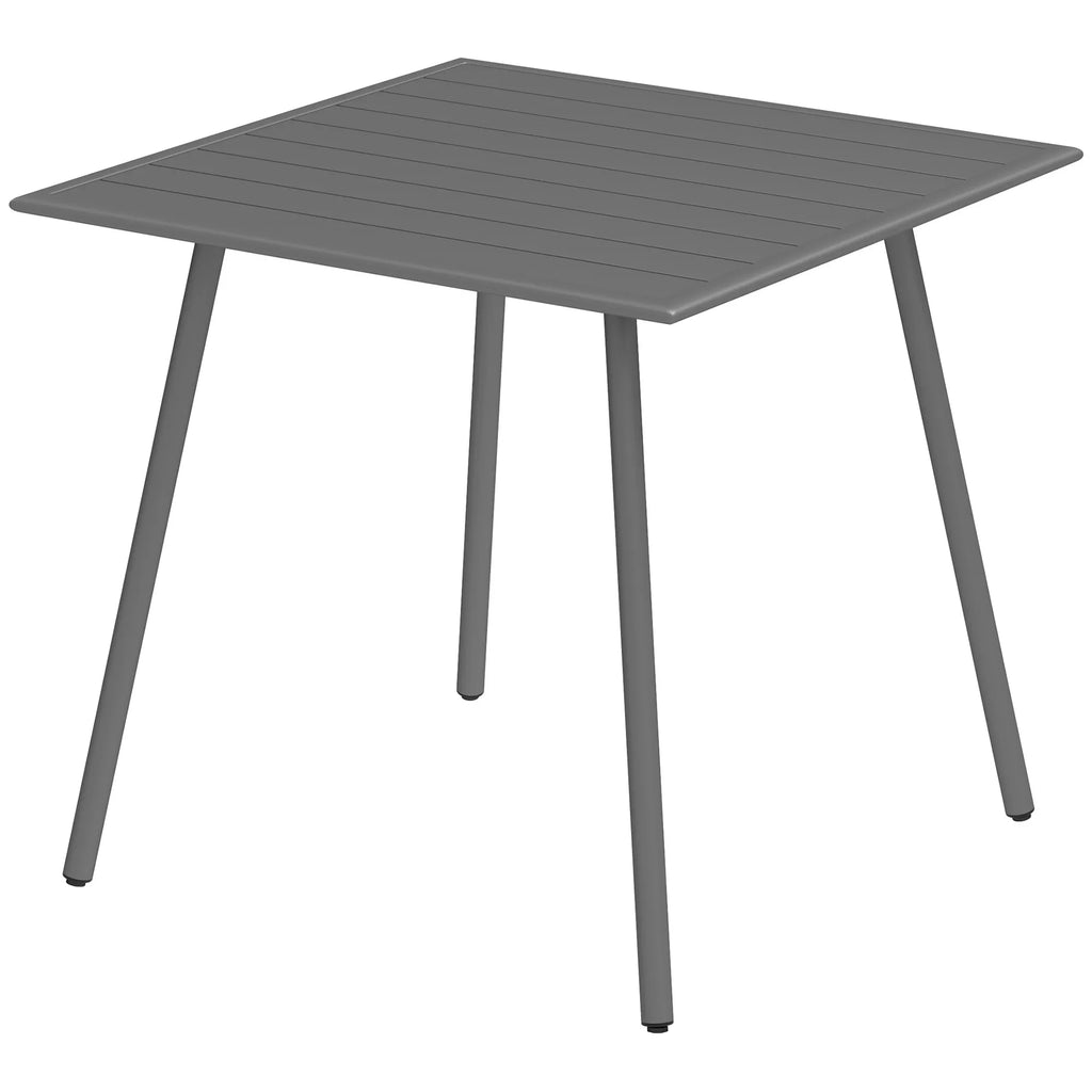 Sodo stalas, lauko valgomojo stalas 4 asmenims, plieninis rėmas, lengvai valomas, atsparus rūdims, 80 x 80 x 74 cm, pilkos spalvos