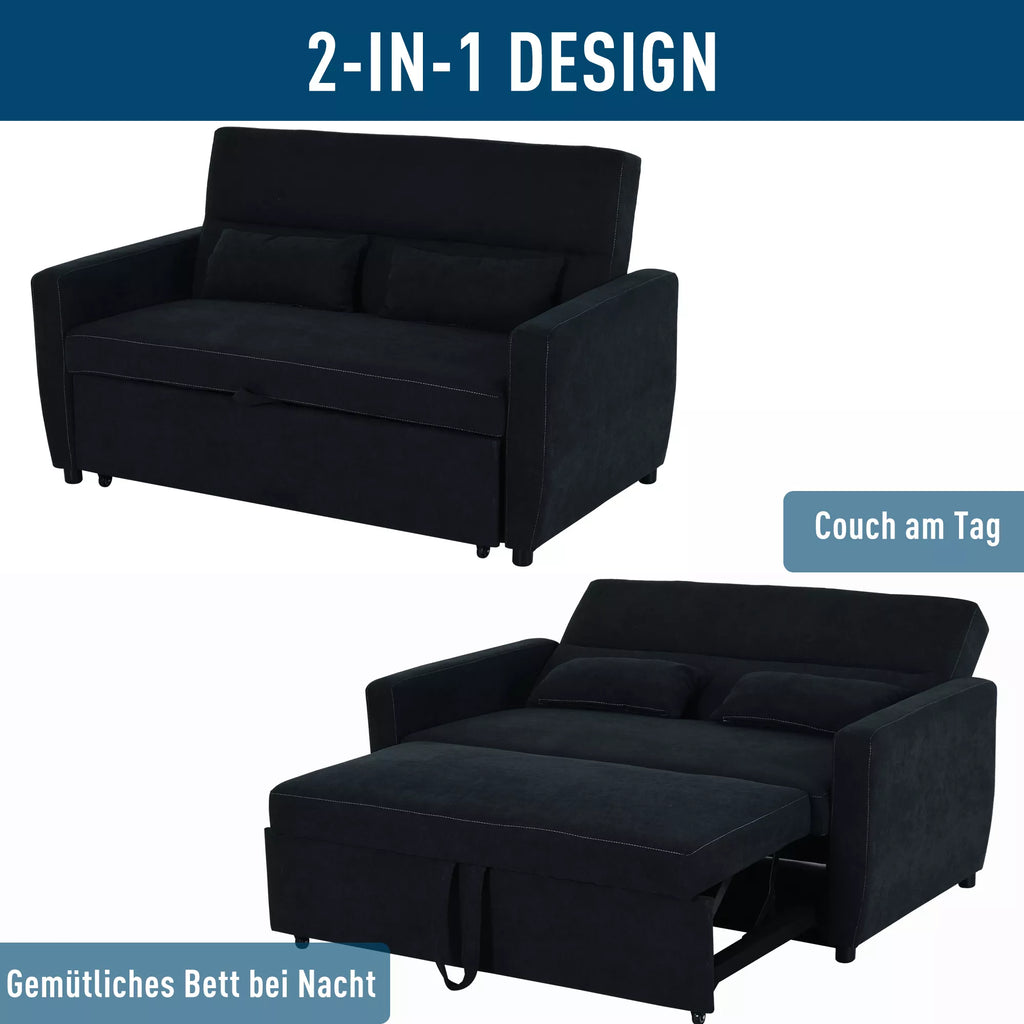 Sofa lova su miegojimo funkcija ir reguliojamu atlošu, 155 cm, juoda