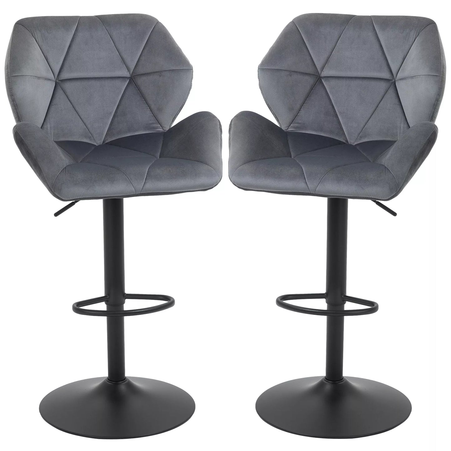 Baro kėdžių komplektas iš 2 vnt., Paminkštintos baro kėdės su metaliniu rėmu, atlošu, aksomo išvaizda, reguliuojamo aukščio, 360° sukiojamos