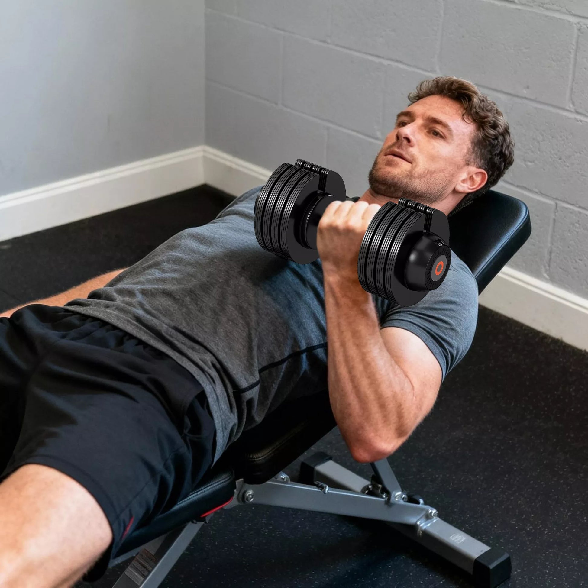 Reguliuojamas viengubas hantelis, 6/11/16/20 kg hantelis su laikymo skyriumi, su neslystančiais rankenomis, juodos spalvos