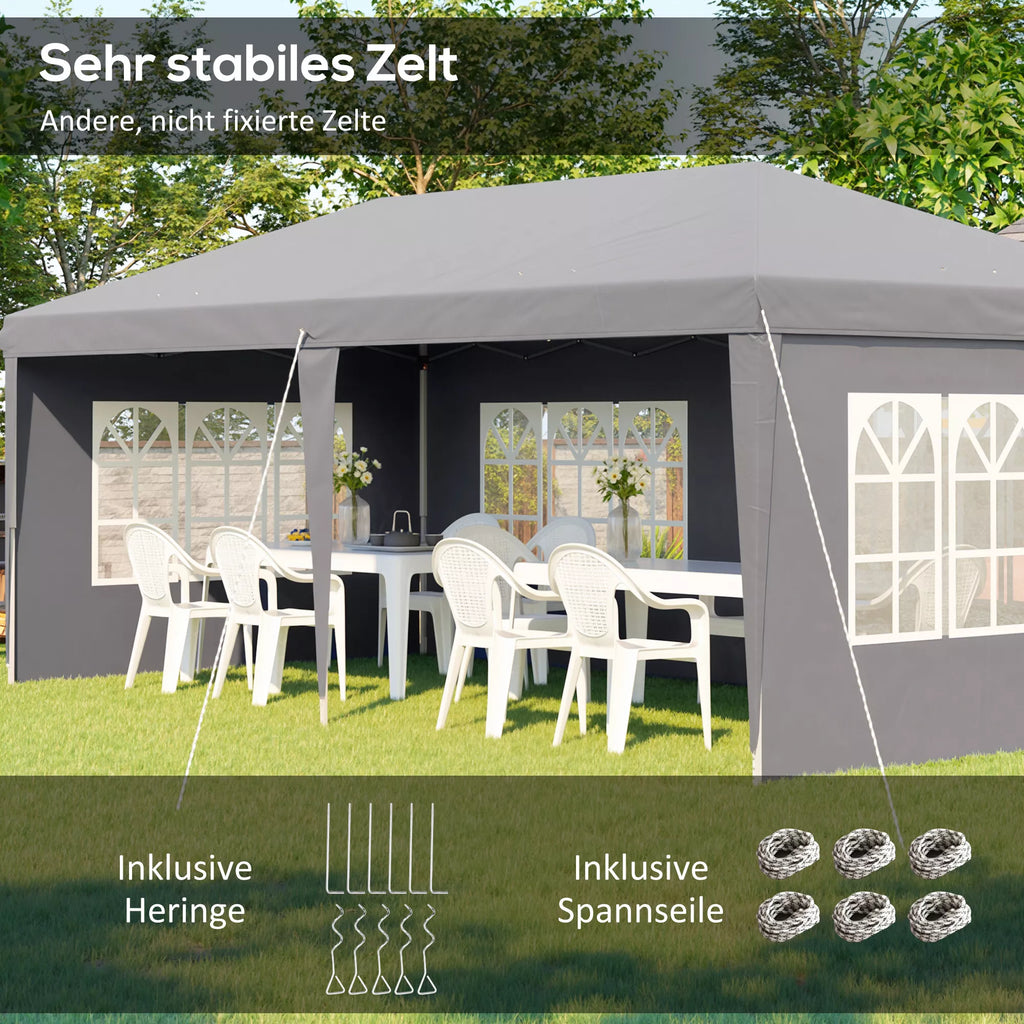 Greitai surenkama pavėsinė, sulankstomas renginių paviljonas, poliesteris ir plienas, 3x6 m, pilka