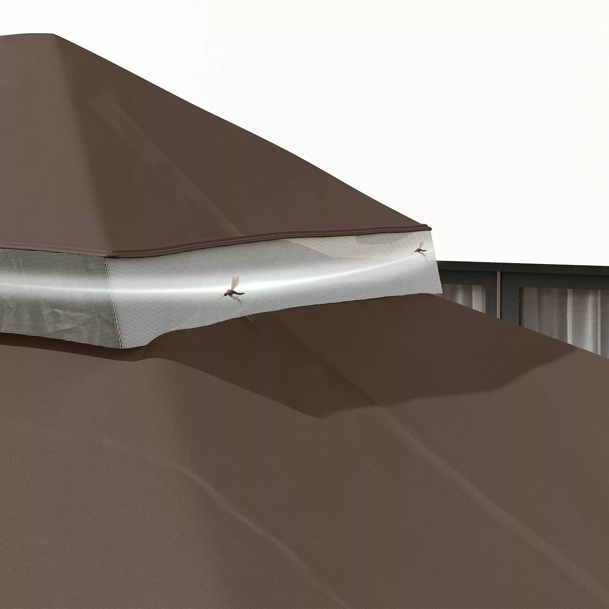 Sodo pavėsinės dangtis 3x4 m, 2 sluoksniai, pagamintas iš Oxford 600D audinio su nuotekų angomis, kavos spalvos