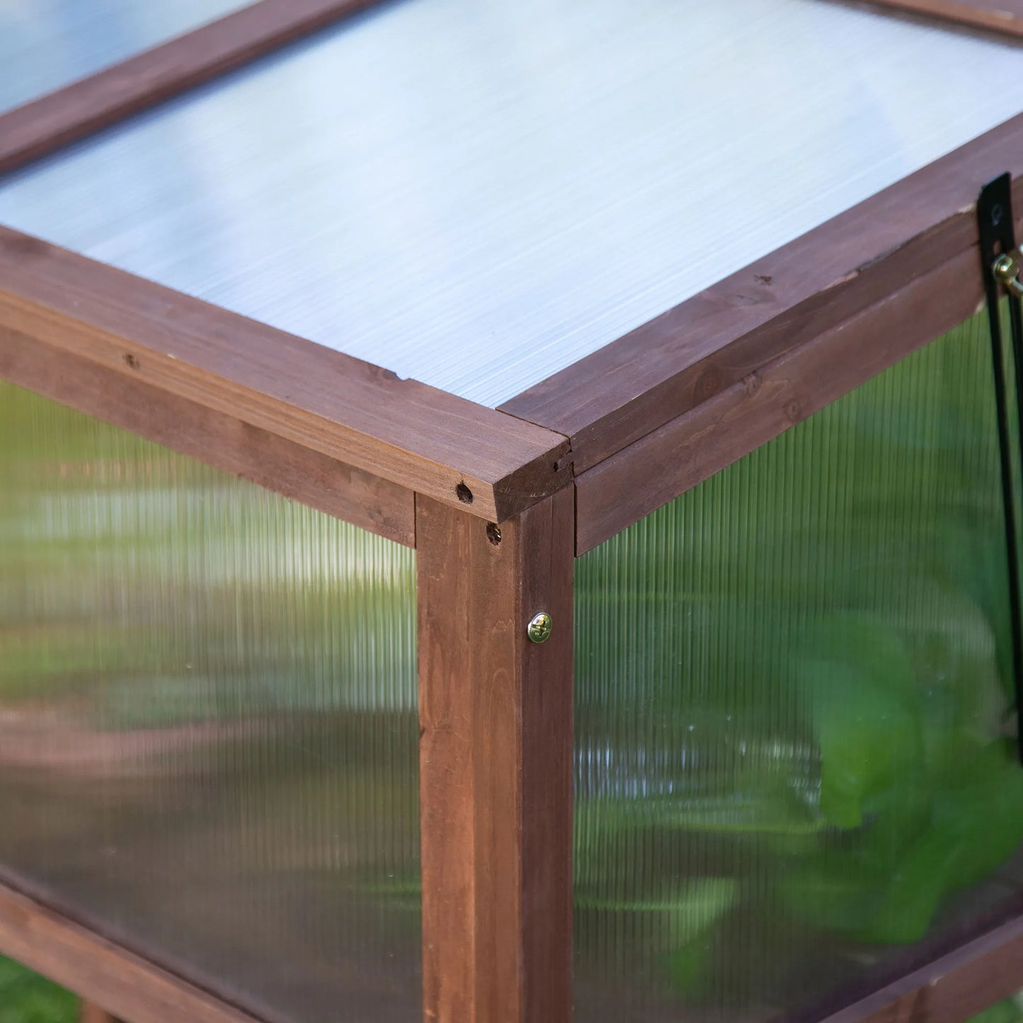 Medinis pakeltas lysvas/šiltnamis, 90 x 50 x 93 cm, auginimo stalas su dangčiu, atsparus oro sąlygoms, prieskoninių žolelių lysvė, sodinimo dėžė sodui, balkonui ir terasai, rudas