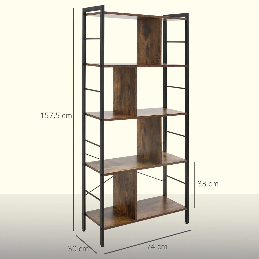 Knygų lentyna, 5 lentynų pastatoma lentyna, 77 x 30 x 157,5 cm, ruda