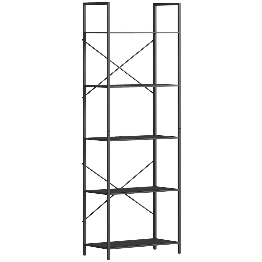 Knygų lentyna, 5 lentynų stovas, pramoninio stiliaus, 60x30x170,5 cm, juoda