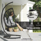 Kabinamas kėdė Lauko kabinama kėdė „Egg Chair“, atspari atmosferos poveikiui, su pagalvėle, 102 cm x 102 cm x 195 cm, tamsiai pilka