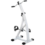 Baltas kojų ir rankų treniruoklis su pedalais ir rankenomis baltame fone