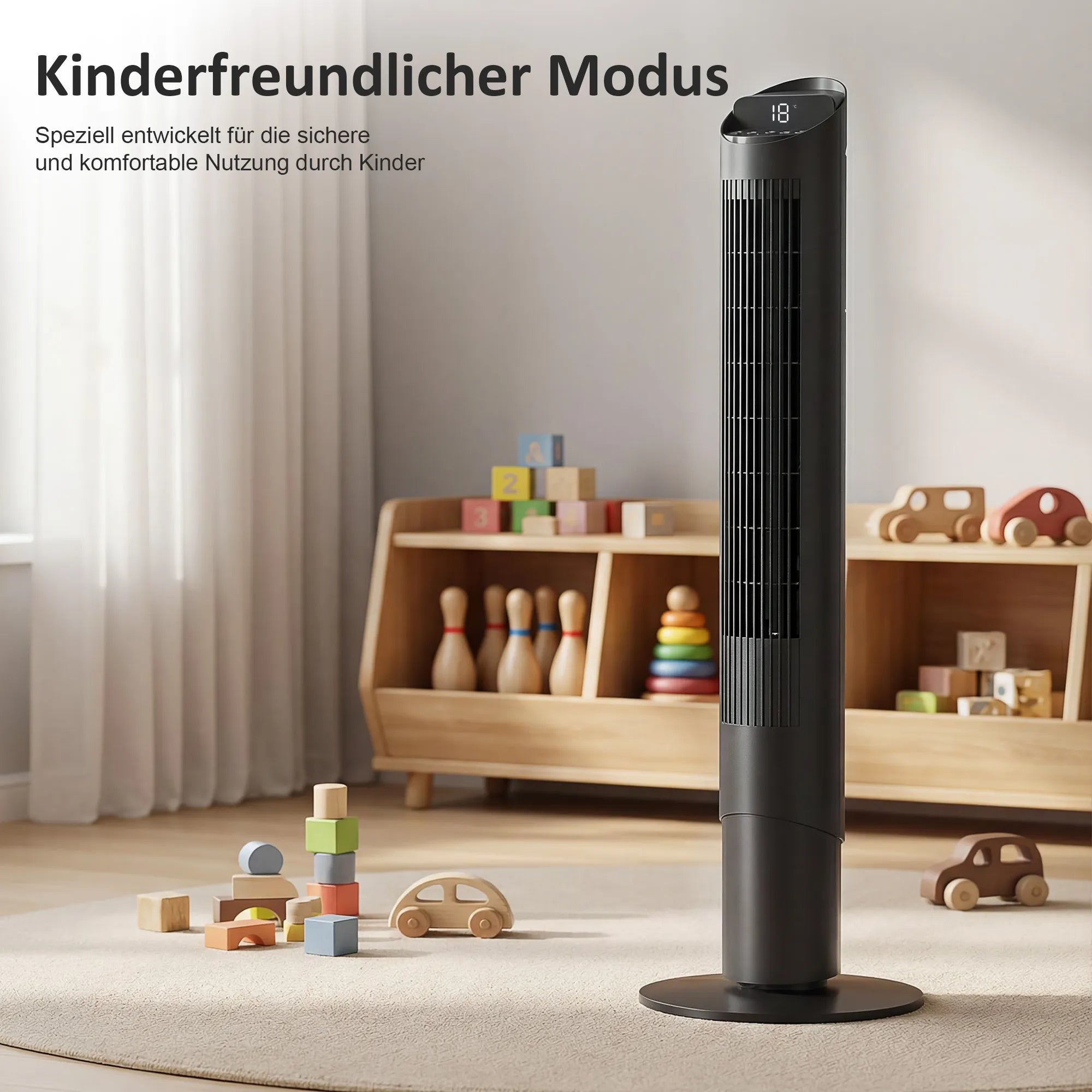 Koloninis ventiliatorius 116 cm, valdomas WiFi programėle, su nuotolinio valdymo pulteliu, 6 greičiai, 65° osciliacija