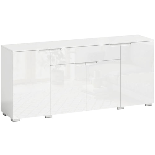 Komoda indauja su stalčiumi, lentynomis soft close, 180 cm balta blizgi