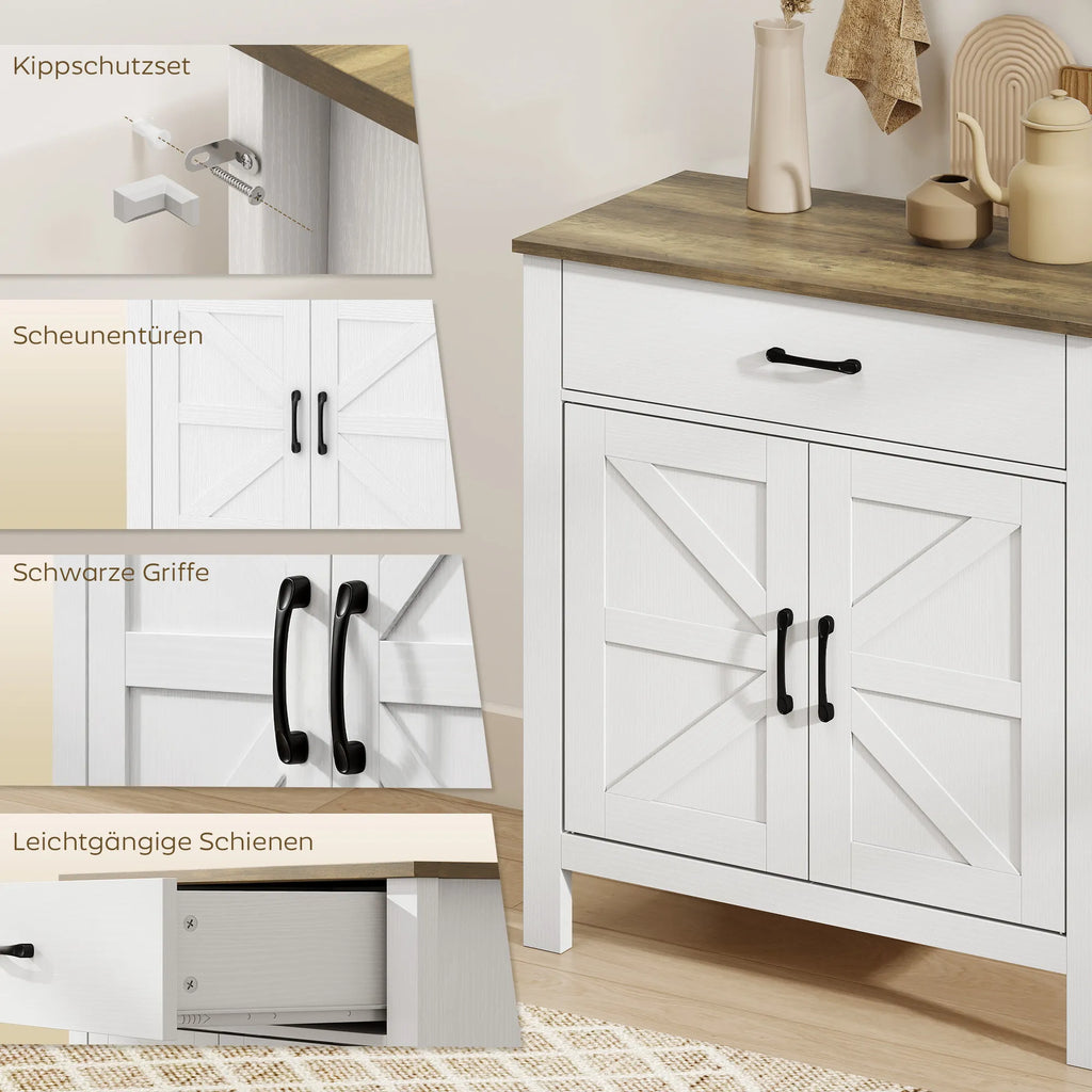 Komoda kaimiško stiliaus MDF plokštė 77x39x82 cm balta