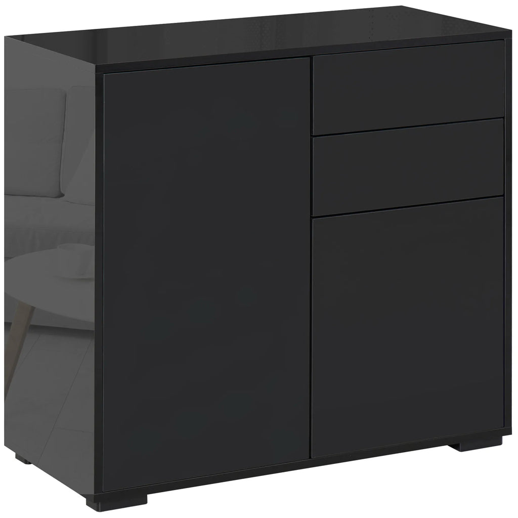 Komoda su 2 stalčiais ir 2 durelėmis, su apsauga nuo apvirtimo, 79 × 36 × 74 cm, juoda