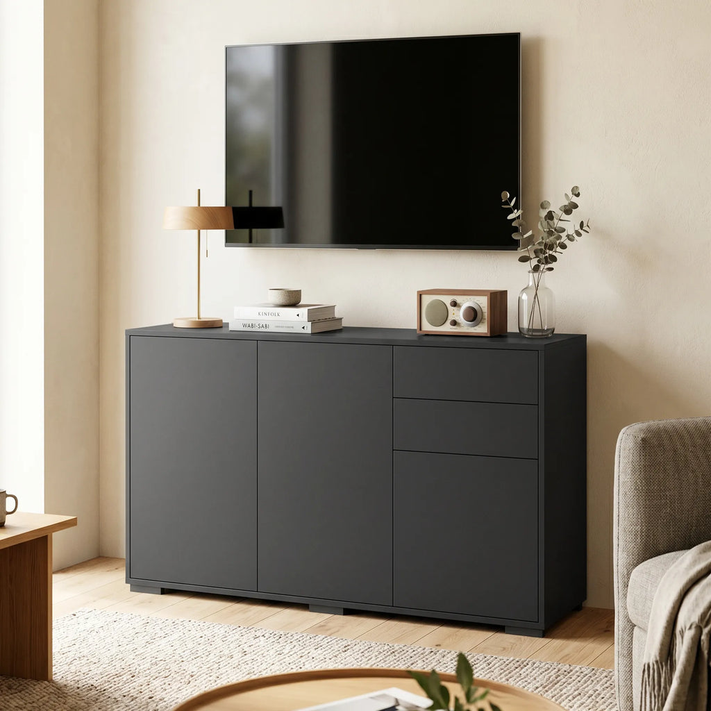 Komoda su 2 stalčiais, Push-Click, 117 x 36 x 74 cm, juoda