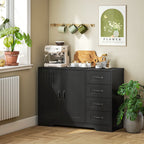 Komoda su 4 stalčiais ir spintele, 105 × 40 × 76 cm, juoda