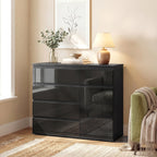 Komoda su 5 stalčių ir spintele, 100 × 40 × 80 cm, juoda blizgi